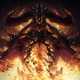 A large demon covered in fire stares at you menacingly.